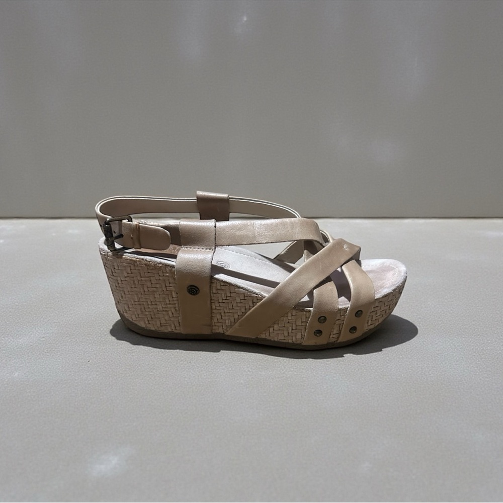 Brussola Formentera Cross Straps Wedge Platform Sandals | Milky Tea | Size EU 39